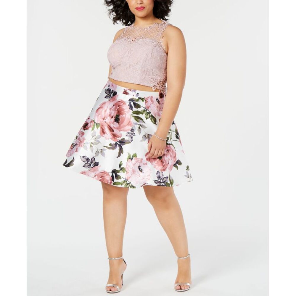City Studios Juniors Trendy Plus Size Two Piece Lace Dress